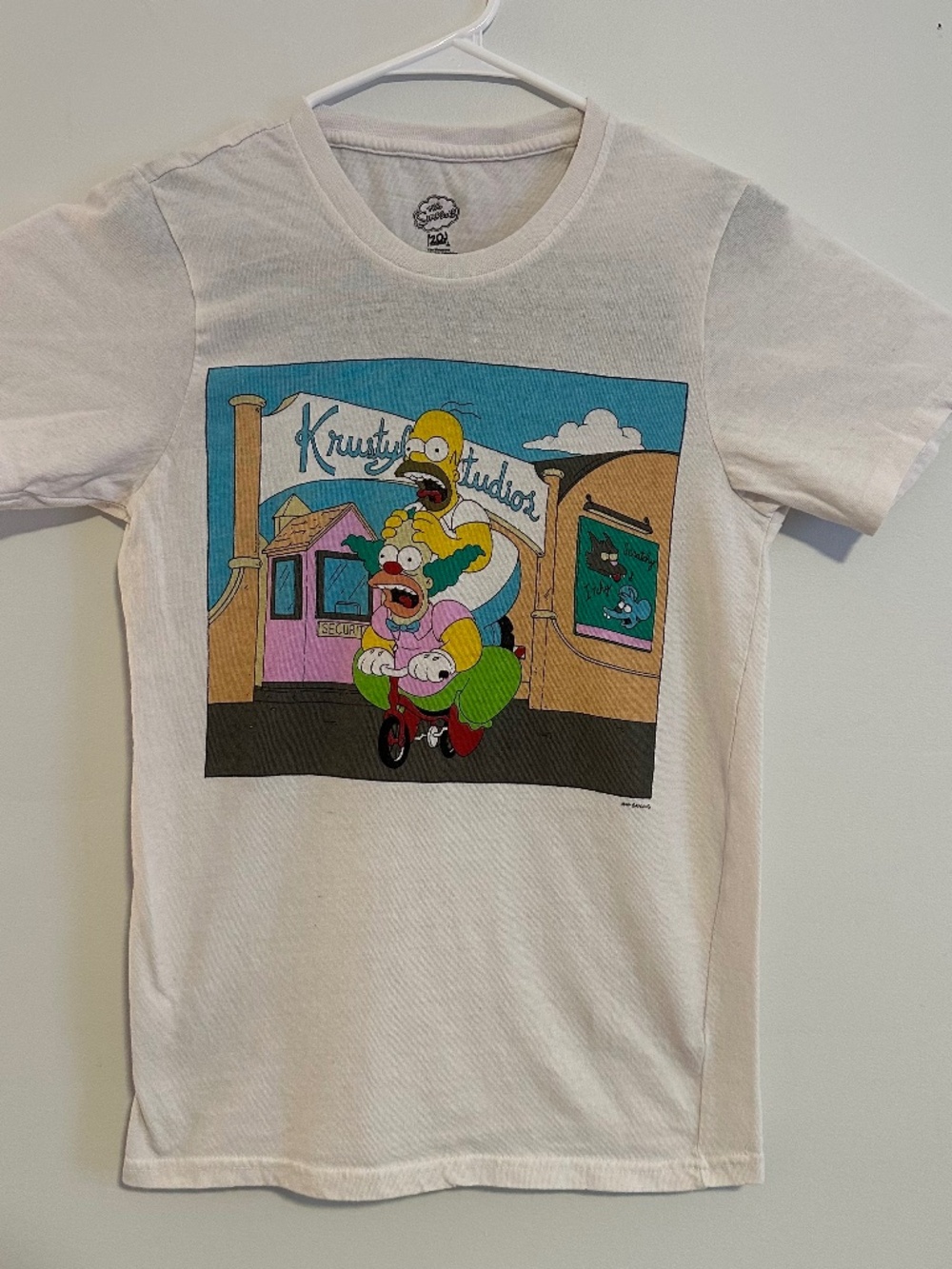 The Simpsons Homer & Krusty Graphic Print T-Shirt Medium White Y2K Short Sleeve